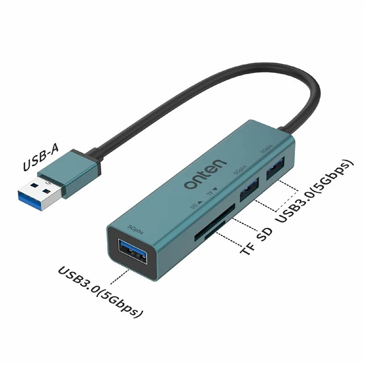 ONTEN 5223 Hub d'expansion 5 en 1 USB 3.0 3xUSB3.0 Lecteur de carte TF SD Adaptateur