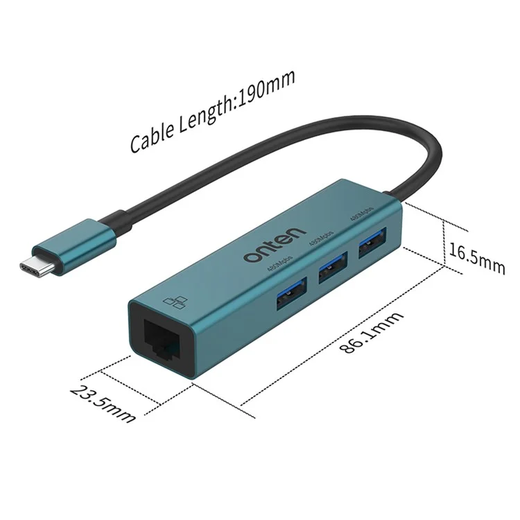 ONTEN 95226 Type-C to RJ45 + 3xUSB2.0 Ethernet Adapter USB Hub 4 in 1 Docking Station