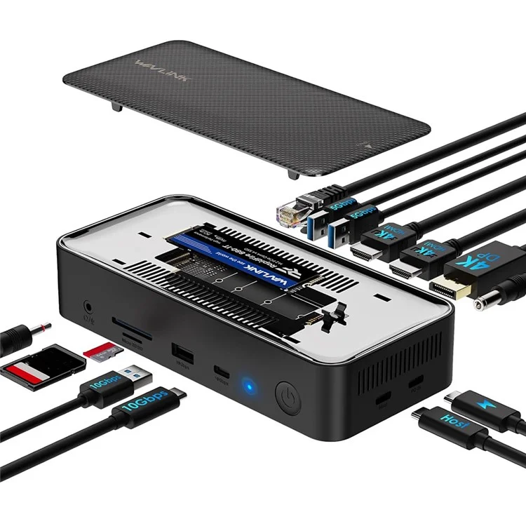 WAVLINK UMD23M 13-in-1 USB-C Hub mit 10 Gbit/s M.2 PCIe / SATA SSD Gehäuse Docking-Station für Laptop und Tablet - EU-Stecker