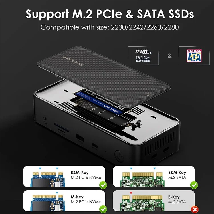 WAVLINK UMD23M 13-in-1 USB-C Hub mit 10 Gbit/s M.2 PCIe / SATA SSD Gehäuse Docking-Station für Laptop und Tablet - EU-Stecker