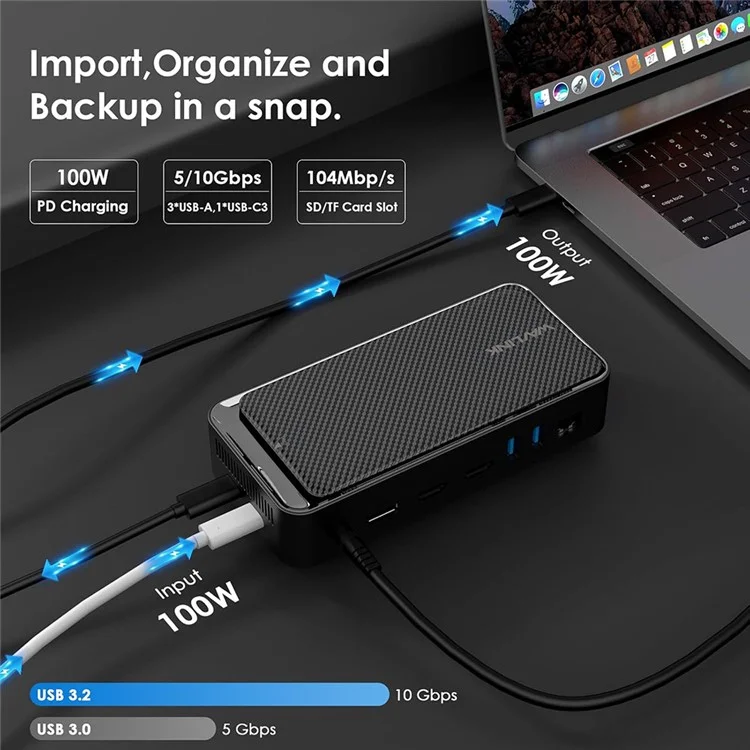 WAVLINK UMD23M 13-in-1 USB-C Hub mit 10 Gbit/s M.2 PCIe / SATA SSD Gehäuse Docking-Station für Laptop und Tablet - EU-Stecker