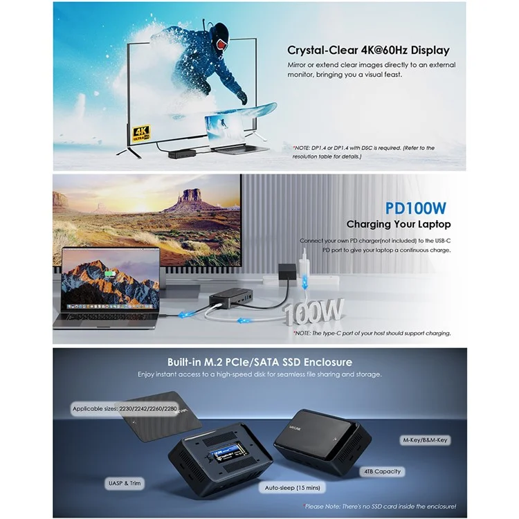 WAVLINK UMD23M 13-in-1 USB-C Hub mit 10 Gbit/s M.2 PCIe / SATA SSD Gehäuse Docking-Station für Laptop und Tablet - EU-Stecker