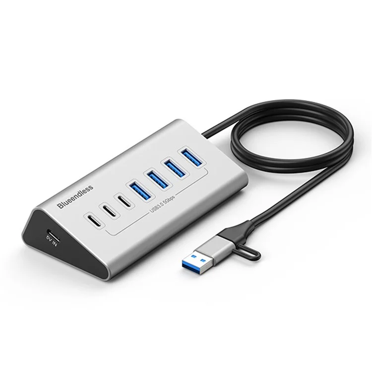 BLUEENDLESS HU705 USB 3.0 Hub 7 Ports Expansion Dock 4 USB 3.0  /  3 Type C Splitter with 2 In 1 USB / Type C Connector