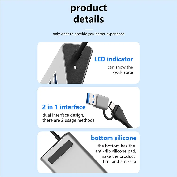 BLUEENDLESS HU705 USB 3.0 Hub 7 Ports Expansion Dock 4 USB 3.0  /  3 Type C Splitter with 2 In 1 USB / Type C Connector