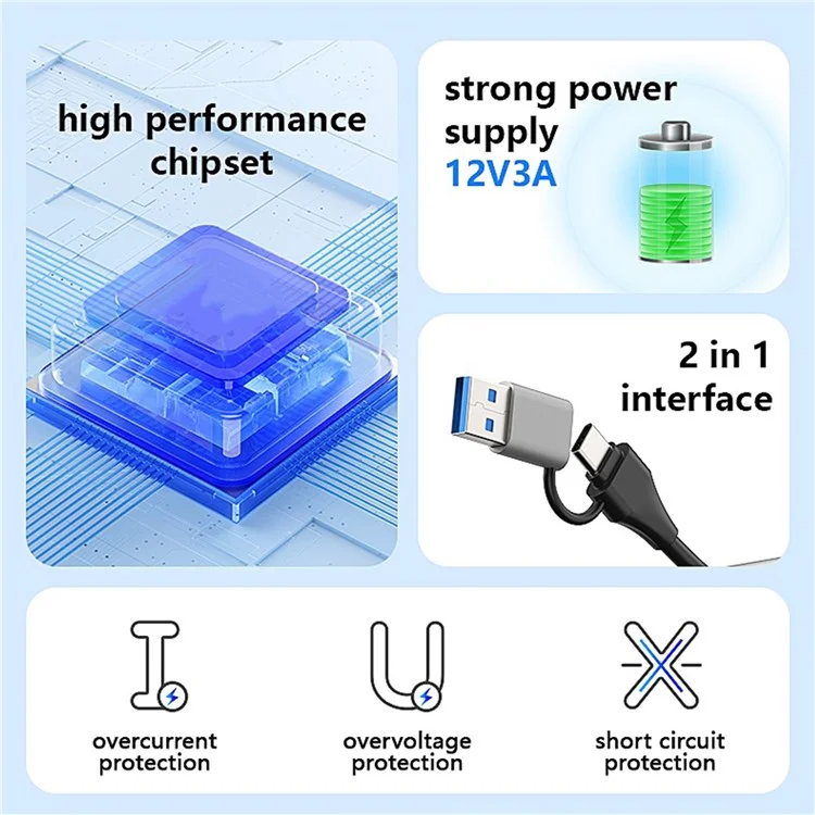 BLUEENDLESS HU705 USB 3.0 Hub 7 Ports Expansion Dock 4 USB 3.0  /  3 Type C Splitter with 2 In 1 USB / Type C Connector