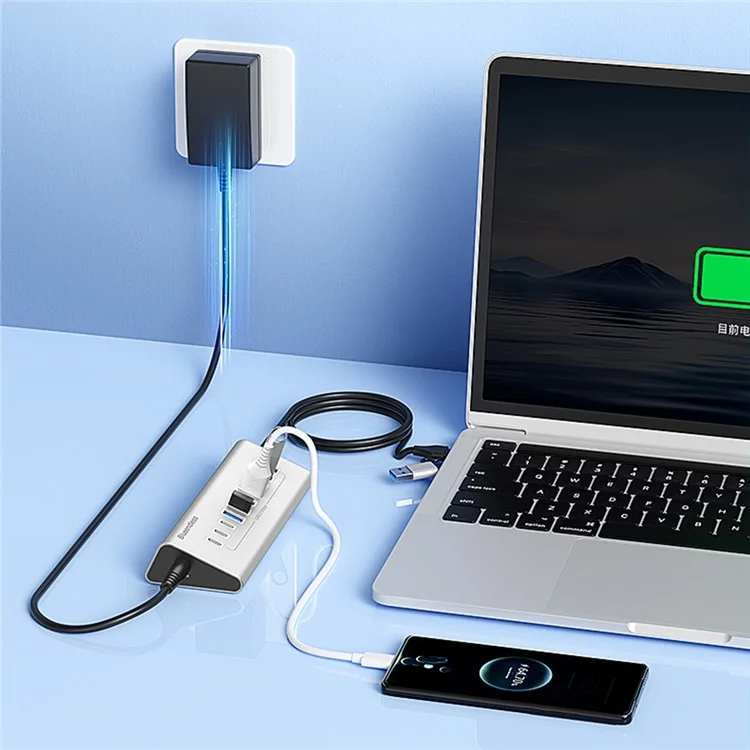 BLUEENDLESS HU105 USB 3.0 Hub 10 Ports Expansion Dock 7 USB 3.0 / 3 Type C Splitter with 2 In 1 USB / Type C Connector - UK Plug