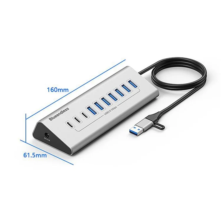 BLUEENDLESS HU105 USB 3.0 Hub 10 Ports Expansion Dock 7 USB 3.0 / 3 Type C Splitter with 2 In 1 USB / Type C Connector - UK Plug