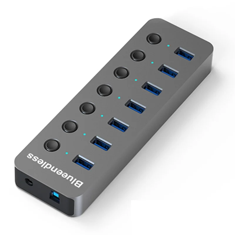 BLUEENDLESS HU701 7 in 1 USB 3.0 Hub with Independent Switch Aluminum Alloy Expansion Dock - EU Plug