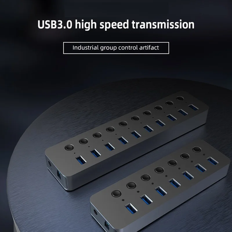 BLUEENDLESS HU701 7 in 1 USB 3.0 Hub with Independent Switch Aluminum Alloy Expansion Dock - EU Plug