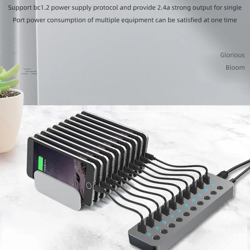 BLUEENDLESS HU701 7 in 1 USB 3.0 Hub with Independent Switch Aluminum Alloy Expansion Dock - EU Plug