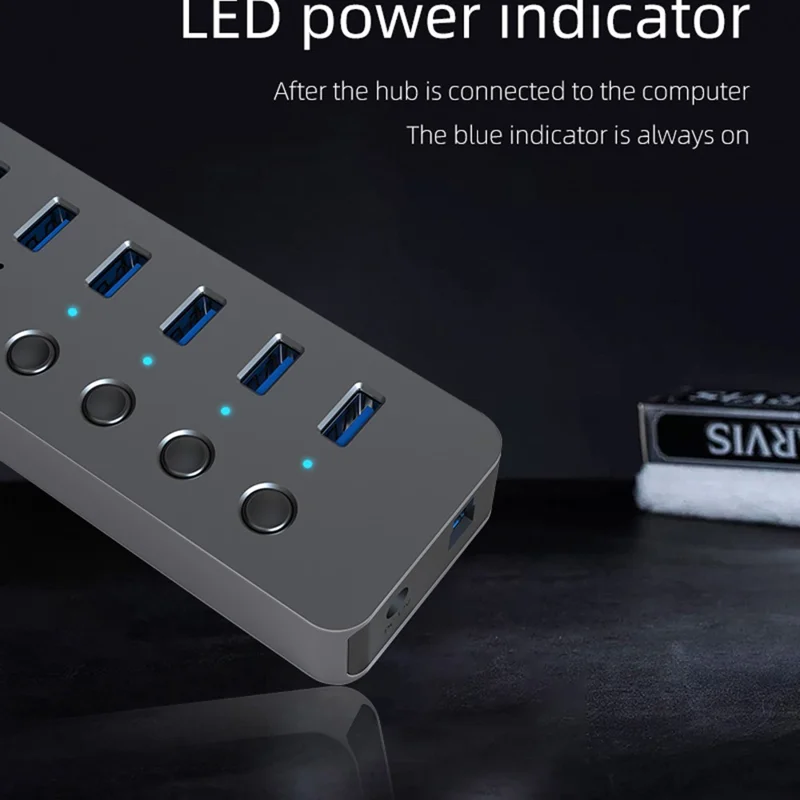 BLUEENDLESS HU701 7 in 1 USB 3.0 Hub with Independent Switch Aluminum Alloy Expansion Dock - EU Plug