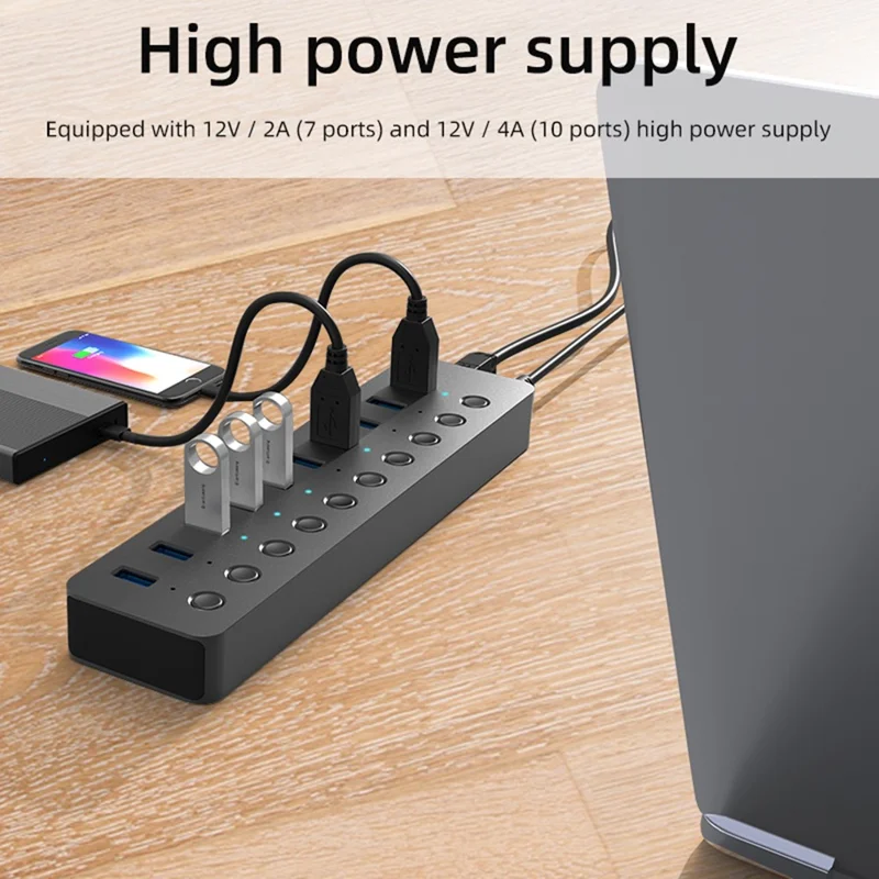 BLUEENDLESS HU101 10 in 1 USB 3.0 Hub with Independent Switch Aluminum Alloy Expansion Dock - EU Plug
