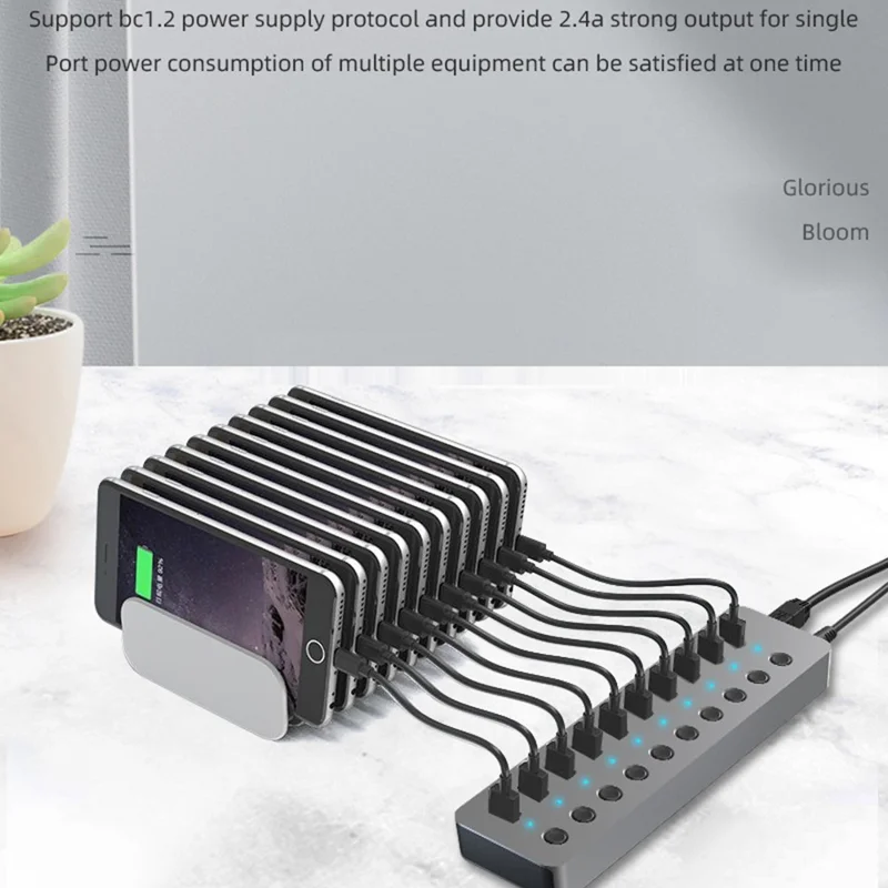 BLUEENDLESS HU101 10 in 1 USB 3.0 Hub with Independent Switch Aluminum Alloy Expansion Dock - EU Plug