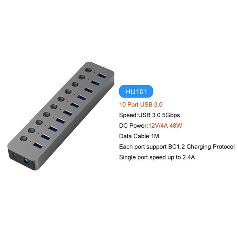 BLUEENDLESS HU101 10 in 1 USB 3.0 Hub with Independent Switch Aluminum Alloy Expansion Dock - EU Plug