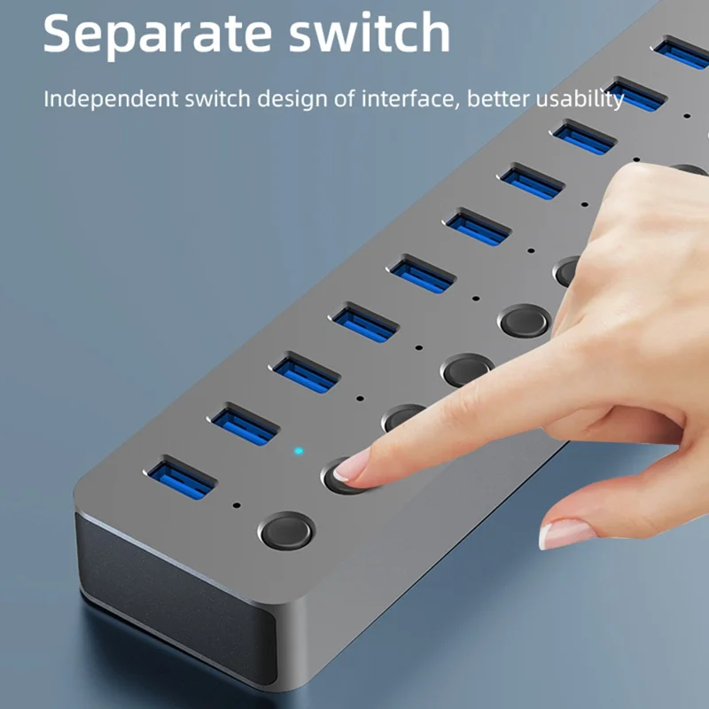 BLUEENDLESS HU101 10 in 1 USB 3.0 Hub with Independent Switch Aluminum Alloy Expansion Dock - EU Plug