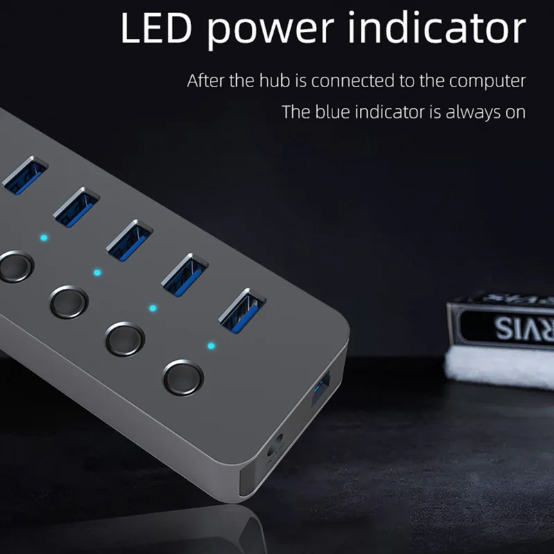 BLUEENDLESS HU101 10 in 1 USB 3.0 Hub with Independent Switch Aluminum Alloy Expansion Dock - EU Plug