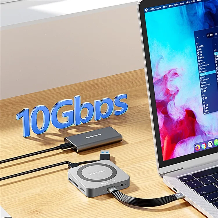 BLUEENDLESS MC906 8 in 1 M.2 Magnetic SSD Enclosure Nvme Expansion Dock 4K HD USB 3.2 Hub with PD Charging
