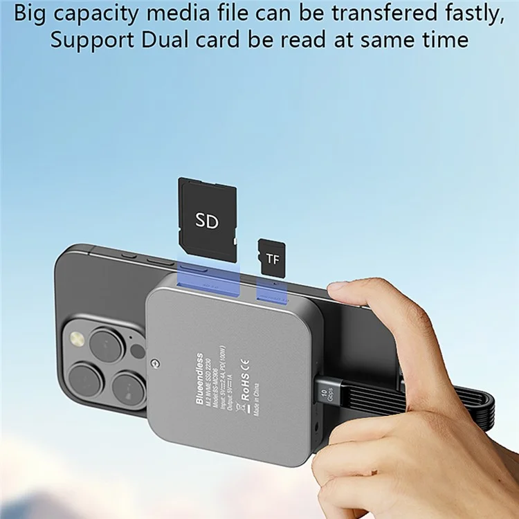 BLUEENDLESS MC906 8 in 1 M.2 Magnetic SSD Enclosure Nvme Expansion Dock 4K HD USB 3.2 Hub with PD Charging
