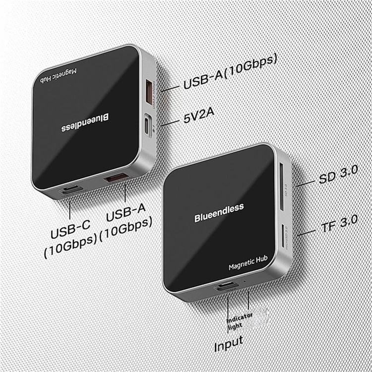 BLUEENDLESS MC701 7 in 1 Magnetic Hub USB C Docking Station with SD / TF Card Reader for Phone  /  Laptop  /  Tablet