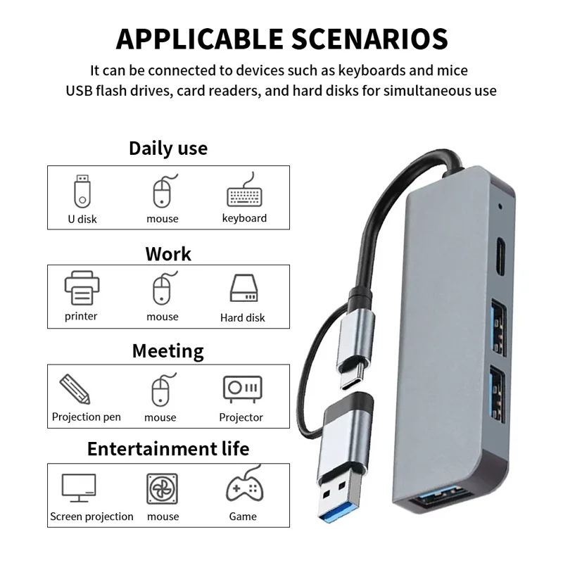 Stazione di Docking USB Type-C con Doppia Porta per Laptop, Hub Multiporta USB 3.0 con Splitter