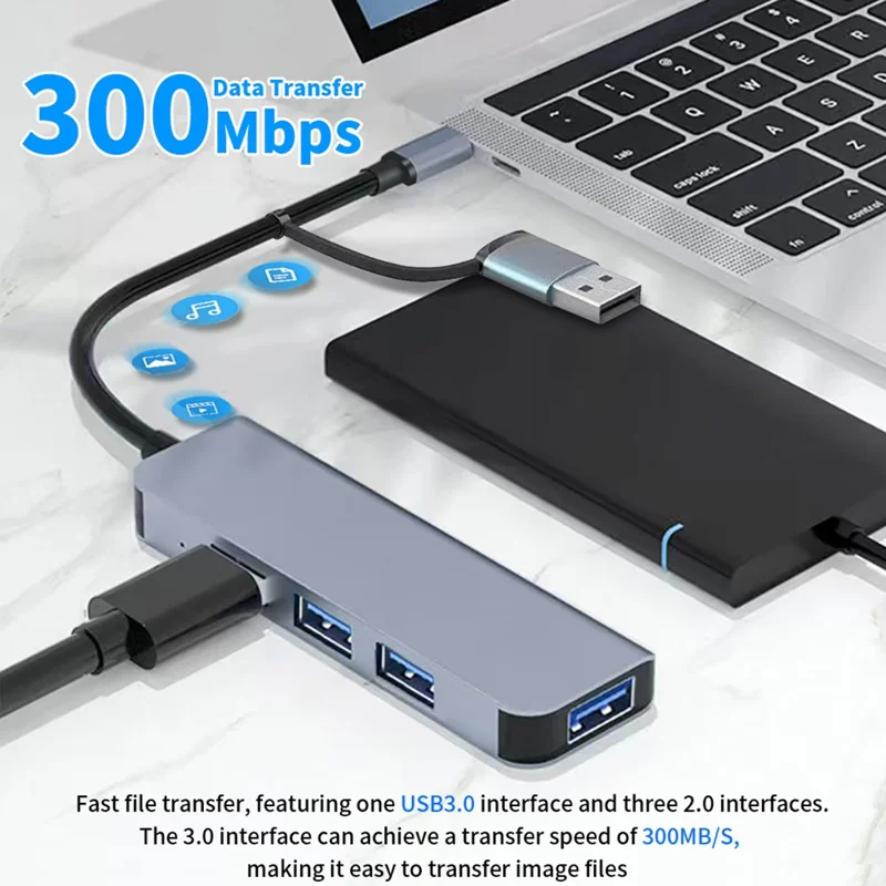 Stazione di Docking USB Type-C con Doppia Porta per Laptop, Hub Multiporta USB 3.0 con Splitter