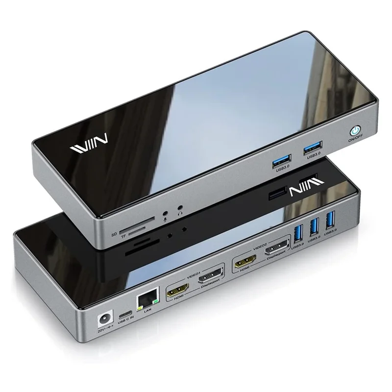 Station d'accueil USB IVIIN IV-D6902 16 en 1 avec 5x USB 3.0 / HD / DP / Gigabit / Lecteur de cartes SD et TF, Prise US