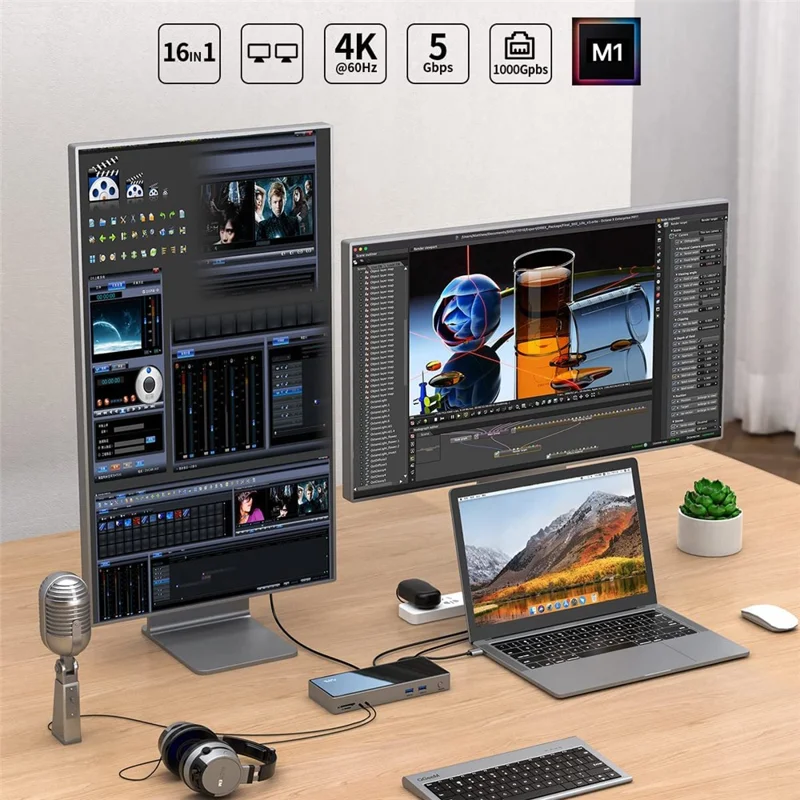 Station d'accueil USB IVIIN IV-D6902 16 en 1 avec 5x USB 3.0 / HD / DP / Gigabit / Lecteur de cartes SD et TF, Prise US