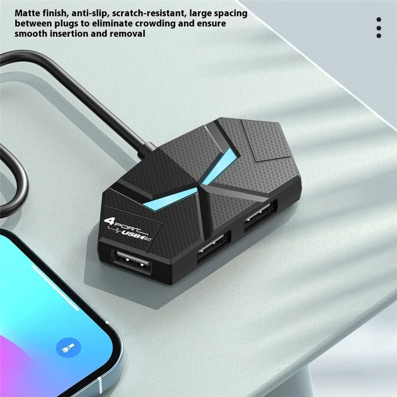 Hub USB 2.0 de 0,6m com 7 Portas, Adaptador Divisor com Entrega de Energia / Luz Ambiente RGB / Transferência de Dados para Laptop - Branco