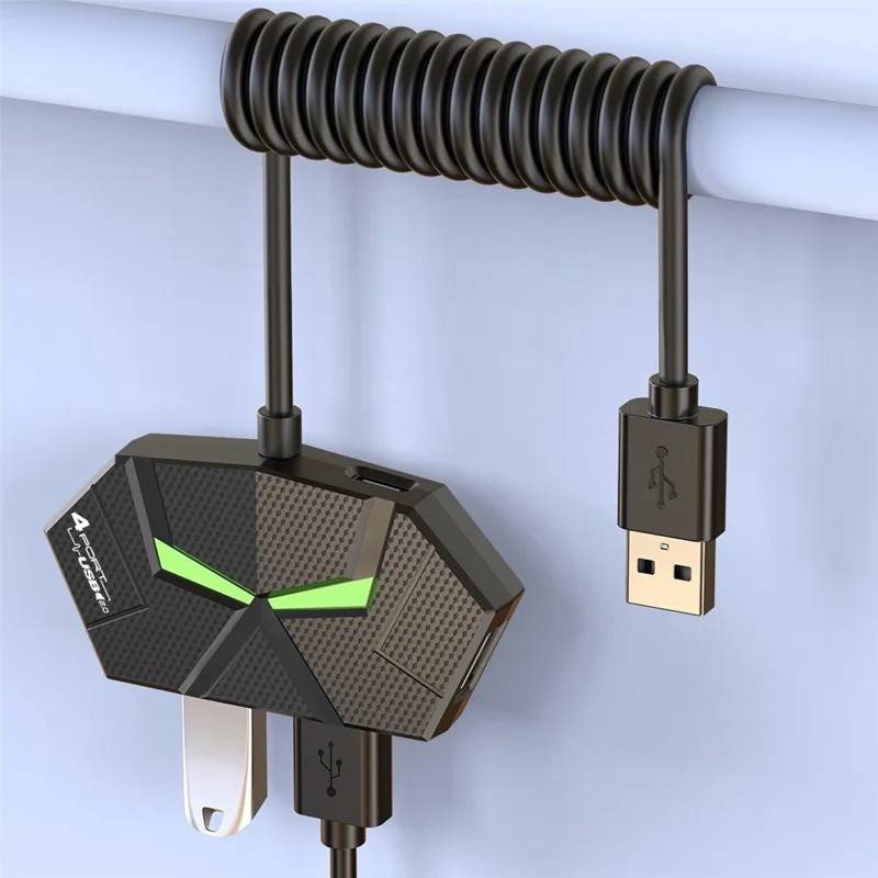 Hub USB 2.0 de 0,6m com 7 Portas, Adaptador Divisor com Entrega de Energia / Luz Ambiente RGB / Transferência de Dados para Laptop - Branco