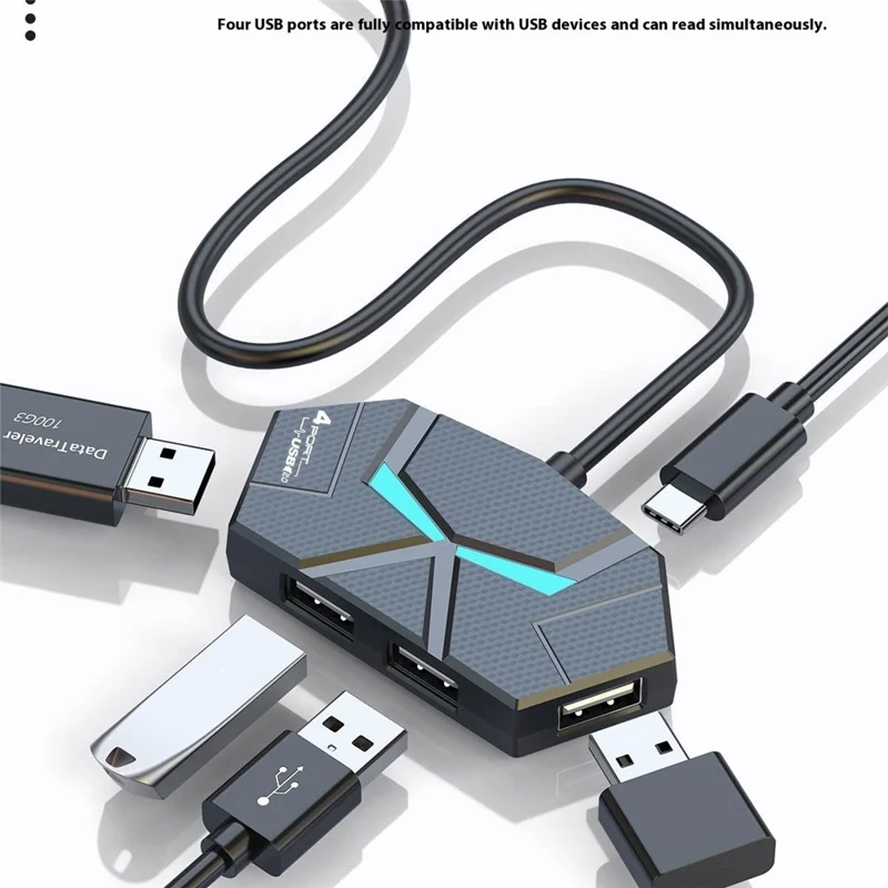Концентратор USB 2.0 1,2 м, 7 портов, адаптер, многопортовый удлинитель с функцией зарядки / RGB-подсветкой для ПК и ноутбука - белый
