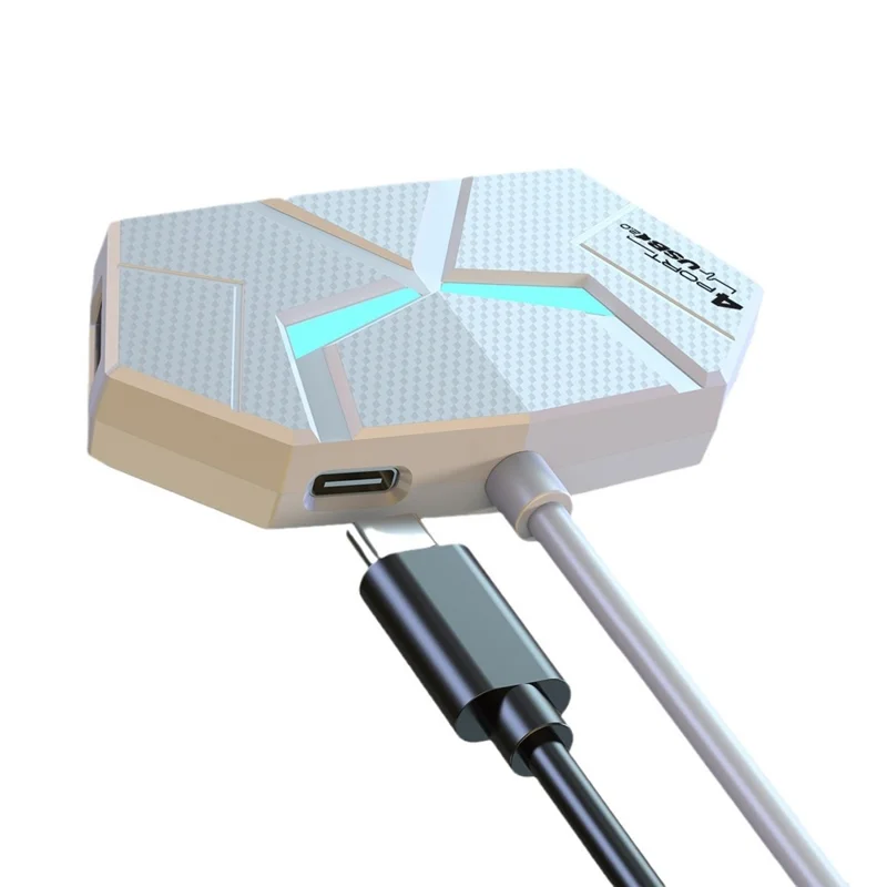 Концентратор USB 2.0 1,2 м, 7 портов, адаптер, многопортовый удлинитель с функцией зарядки / RGB-подсветкой для ПК и ноутбука - белый