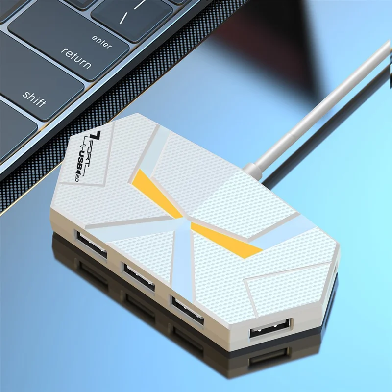 Концентратор USB 2.0 1,2 м, 7 портов, адаптер, многопортовый удлинитель с функцией зарядки / RGB-подсветкой для ПК и ноутбука - белый
