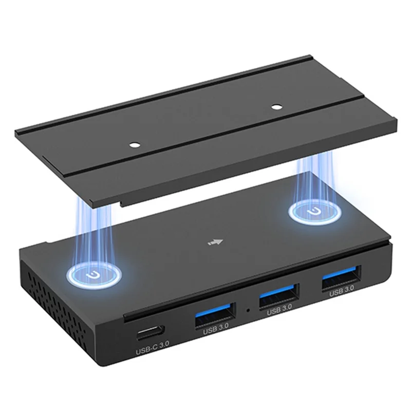 HST-3A1C Hub USB 3 x USB3.0 + Divisor de Tipo C con Riel Magnético para Expansión - Negro