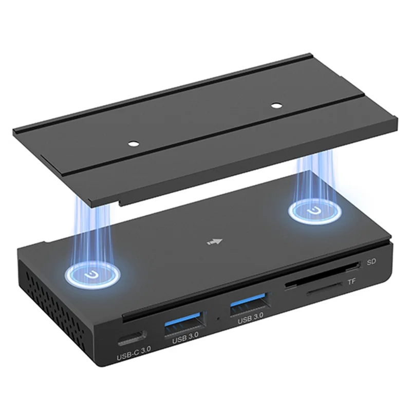 HST-2A1CTS USB Hub Magnetic Rail Expansion Dock 2 x USB3.0 + Type-C + SD TF Card Reader - Black