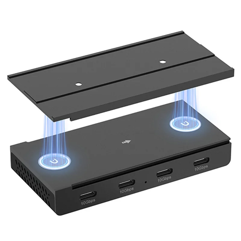 HST-4C USB Hub Magnetic Rail Expansion Dock 4 x Type-C 3.2 Aluminum Alloy Adapter - Black