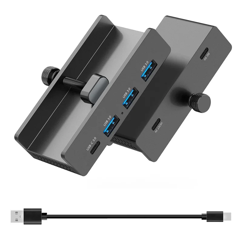 YW-HCL-3A1C-Pro 5Gbps Data Transfer 4 Ports Hub Type C 3.0 + 3 USB 3.0 Clip On External Dock Station - Black