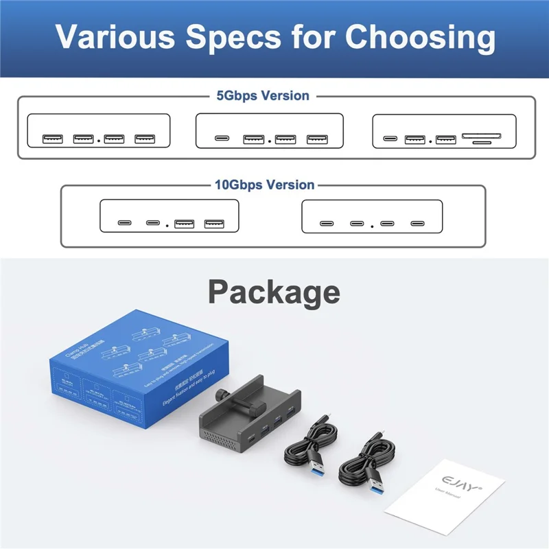 YW-HCL-3A1C-Pro 5Gbps Data Transfer 4 Ports Hub Type C 3.0 + 3 USB 3.0 Clip On External Dock Station - Black