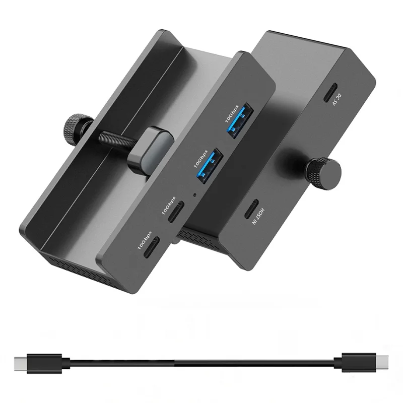 YW-HCL-2A2C-Pro 4 Ports USB Hub 2 USB 3.1 + 2 Type C 3.1 10Gbps High Speed Data Transfer Clip On External Dock Station - Black