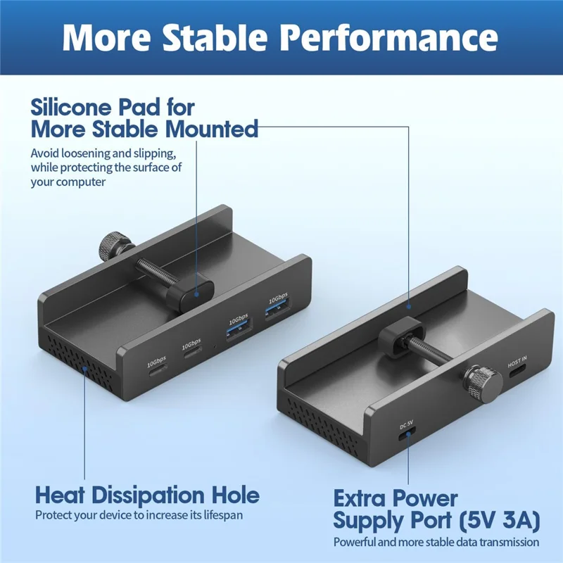 YW-HCL-2A2C-Pro 4 Ports USB Hub 2 USB 3.1 + 2 Type C 3.1 10Gbps High Speed Data Transfer Clip On External Dock Station - Black