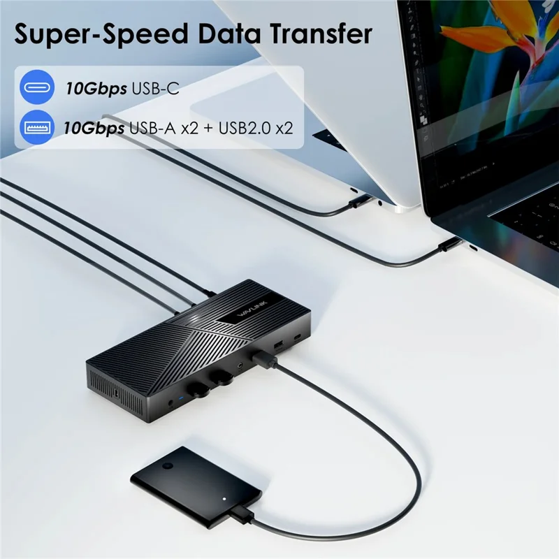 WAVLINK UG69PD27 DisplayLink 4K Monitor Docking Station USB-C KVM Exchanger Hub Adapter - US Plug