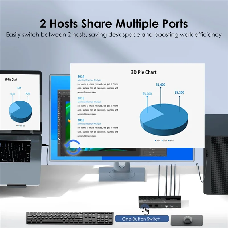 WAVLINK UG69PD27 DisplayLink 4K Monitor Docking Station USB-C KVM Exchanger Hub Adapter - US Plug