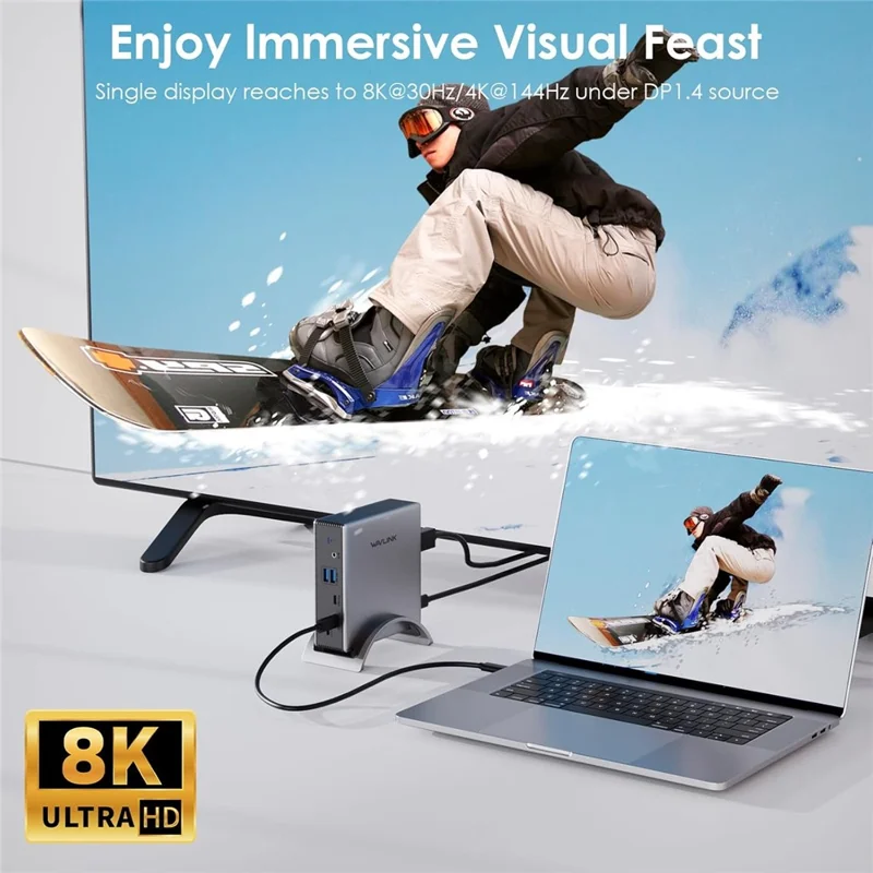 WAVLINK UMD27PRO Laptop Docking Station 2 HD + DP 140W PD Hub Adapter Support 8K 30Hz  /  4K 144Hz - US Plug