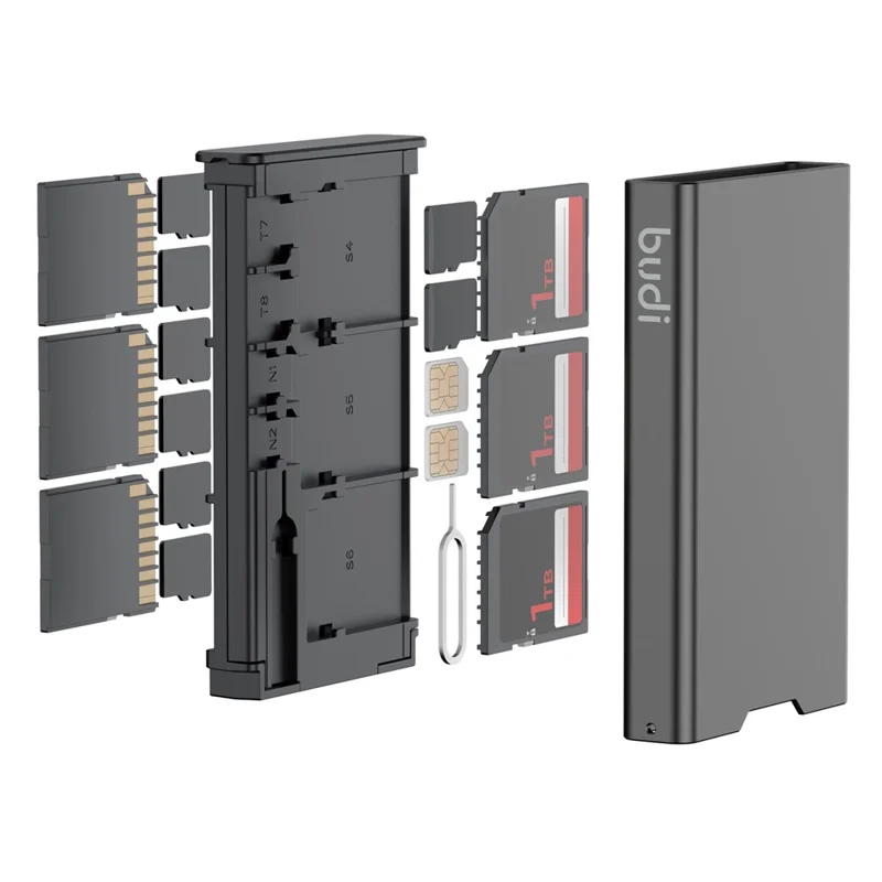 BUDI DC553B Przenośne pudełko do przechowywania kart pamięci SD, TF, nano, chroniący futerał