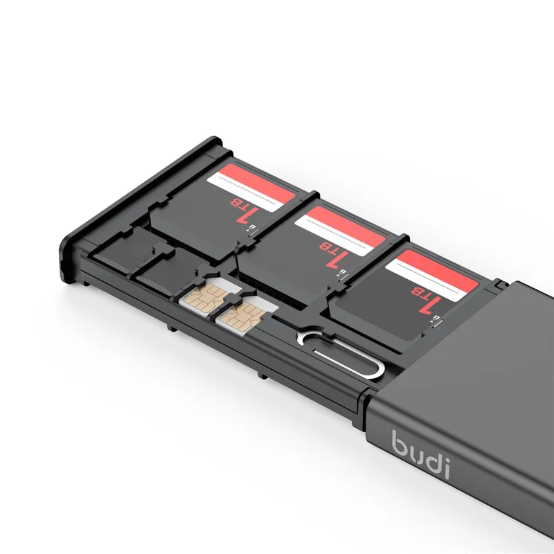 BUDI DC553B Przenośne pudełko do przechowywania kart pamięci SD, TF, nano, chroniący futerał