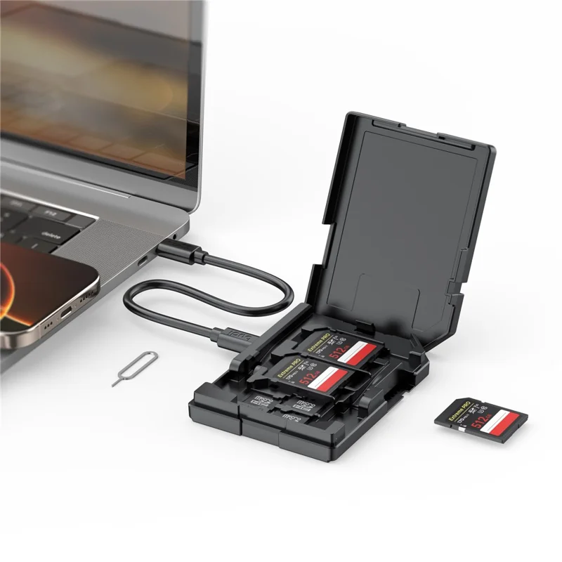 BUDI CP582B قارئ بطاقات متعدد الوظائف SD / TF مع 4 فتحات SD و 8 فتحات TF، قارئ بطاقات ذاكرة عالي السرعة بسرعة 5 جيجابت في الثانية