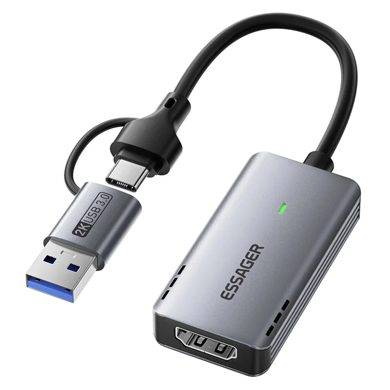 ESSAGER ECJK2K-HC0G-Z 4K 60Hz HDMI Video Capture Card USB 3.0 2 in 1 Interface Plug and Play Capture Card with Cable