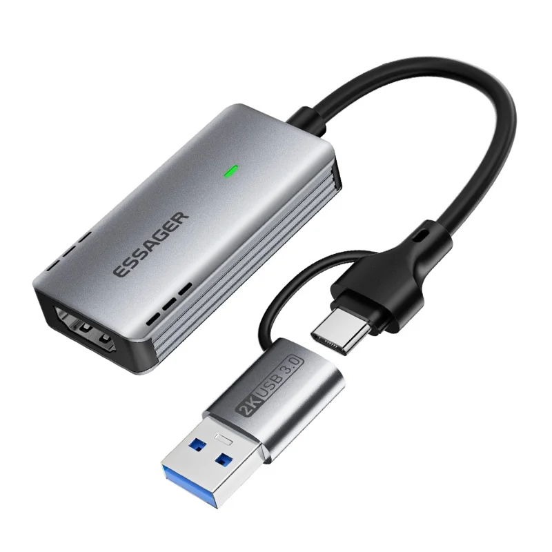ESSAGER ECJK2K-HC0G-Z 4K 60Hz HDMI Video Capture Card USB 3.0 2 in 1 Interface Plug and Play Capture Card with Cable