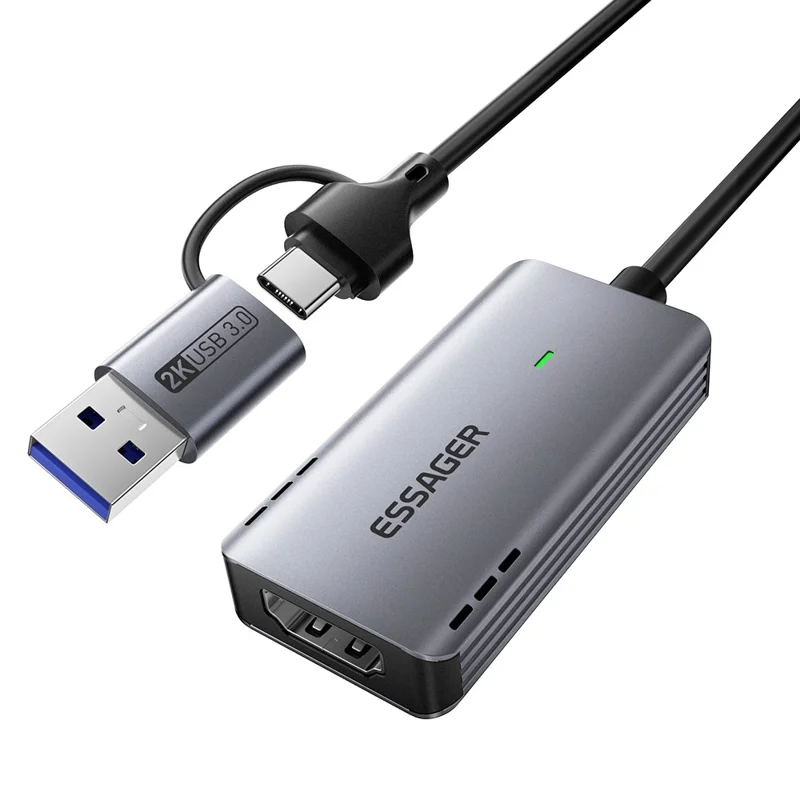 ESSAGER ECJK2K-HC0G-Z 4K 60Hz HDMI Video Capture Card USB 3.0 2 in 1 Interface Plug and Play Capture Card with Cable