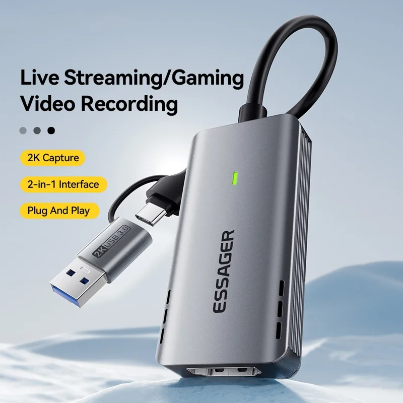 ESSAGER ECJK2K-HC0G-Z 4K 60Hz HDMI Video Capture Card USB 3.0 2 in 1 Interface Plug and Play Capture Card with Cable