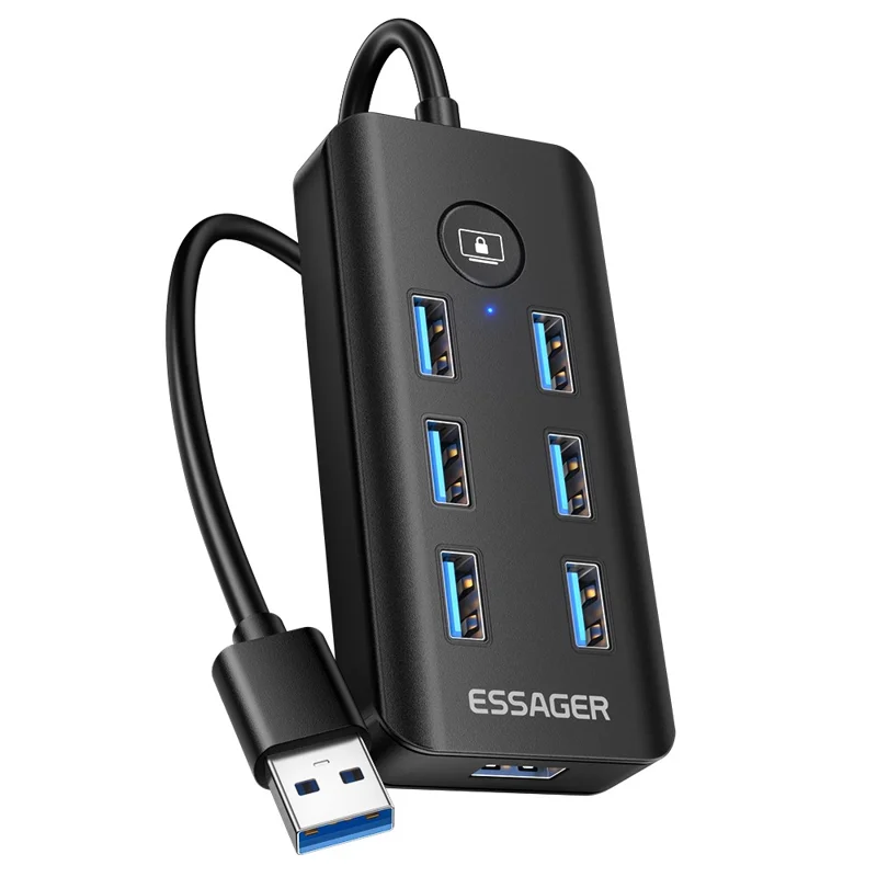 ESSAGER 7 in 1 USB 3.0 Hub For PC  /  Laptop  /  MacBook High Speed Data Transfer Multi Port Expansion